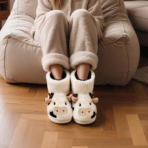 Image of Jerzmy Cute Animal Cow Pig Men Women House Slippers, Comfy Memory Foam Cloudy Soft Slippers Plush Home Shoes for Bedroom Living Room Indoor