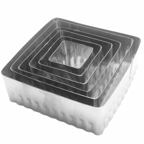 Square Double Cut-Outs Cookie Cutter Set Of 6 Pcs, Stainless Steel Crinkly And Straight Edge Double Sides Fondant Cutters #TOP1