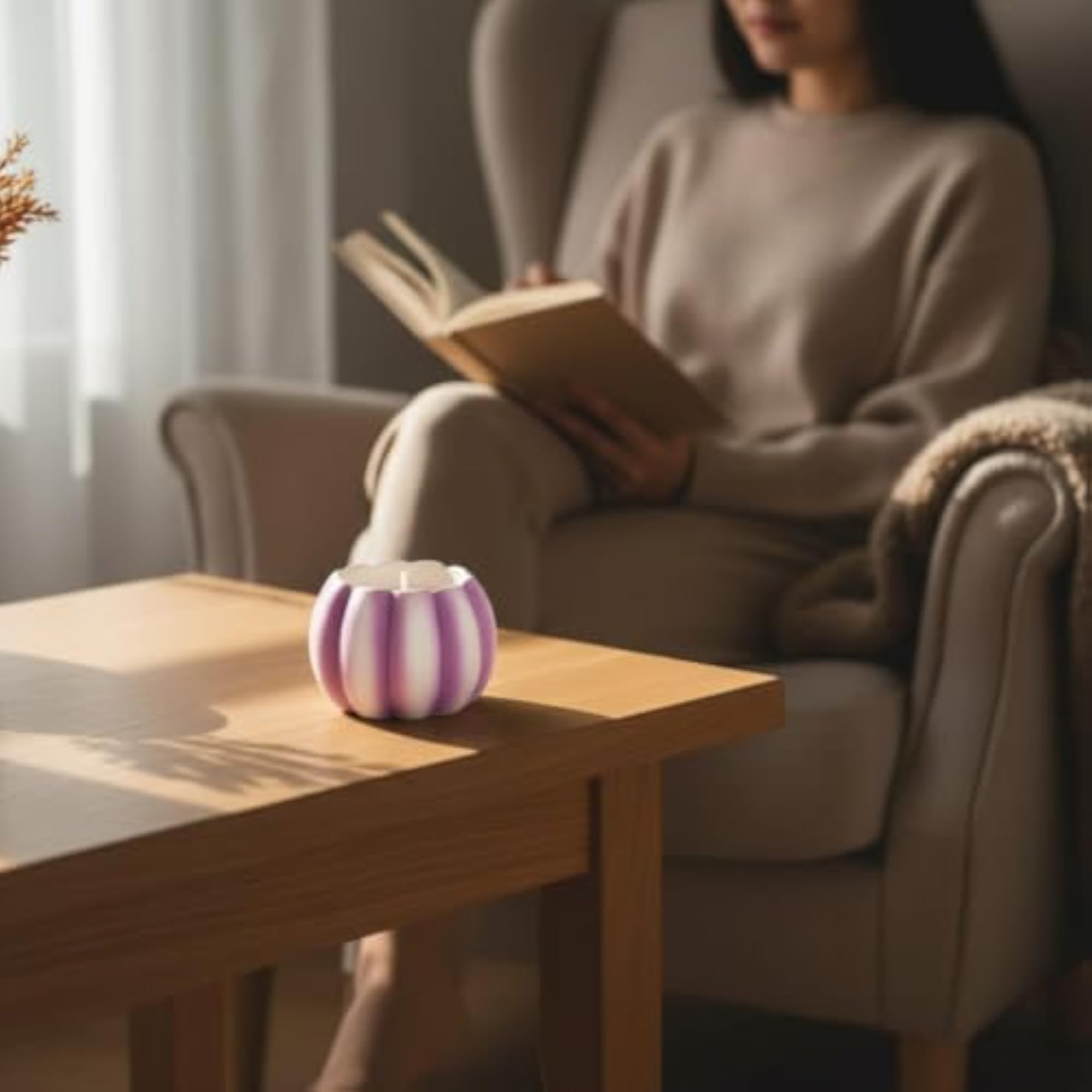 Tabletop Pumpkin Candle Holder Ribbed Design