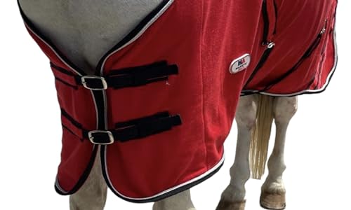 Image of Majestic Ally Anti Pill Fleece Horse Blanket /Sheet with Silver Braided Rope (Red, 76)