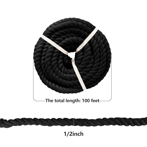 Cuerda de algodón negro de 1/2 pulgada, material natural premium 5