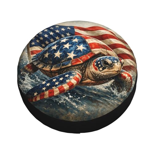 Image of Sea Turtle with American Flag Spare Tire Cover - Funny Wheel Protectors Waterproof Universal Wheel Cover for SUV Rv Travel Trailer Camper Truck 15 Inch