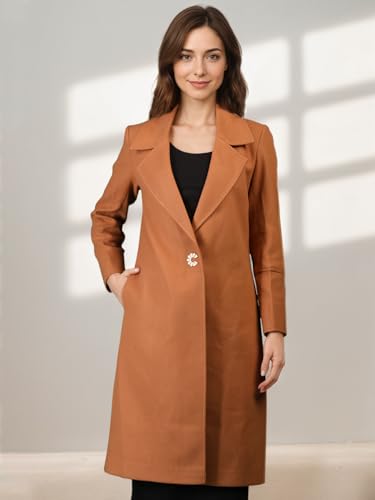 Image of CHKOKKO Women Chic Winter Coat Single Breasted | Knee Length Design with Buttoned Closure and Practical Front Side Pockets for Stylish and Comfortable Wear