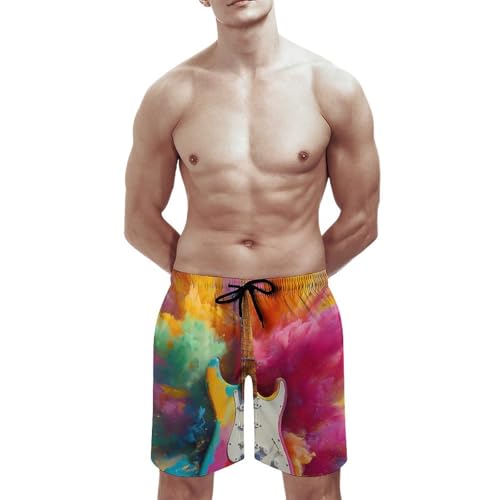 Abstract Colorful Guitar Mens Swim Trunks Quick Dry Beach Swimming Shorts with Mesh Lining and Pockets2