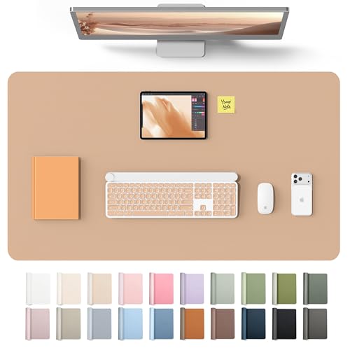 Image of YSAGi Leather Desk Protector, Office Mat, Large Mouse Mat, Non-Slip PU Leather Blotter, Laptop Desk Mat, Waterproof Writing Pad for Office and Home(Latte, 40 inch x 24 inch)