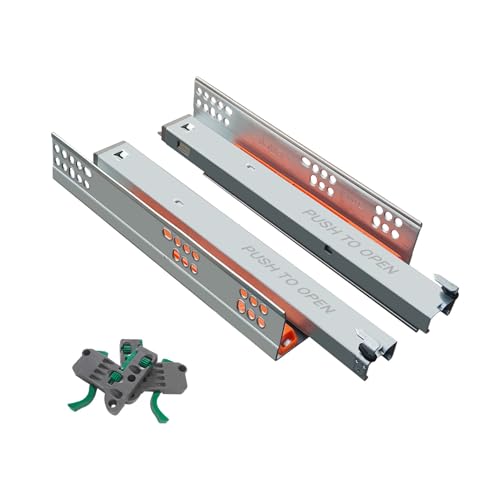Image of Volo Heavy Duty Drawer Slides, Full Extension Ball Bearing Runners | Pack of 2 Piece | Channels for Kitchen Cabinets, Wardrobes, and Dressers (Undermount (Push to Open), 12 Inch)