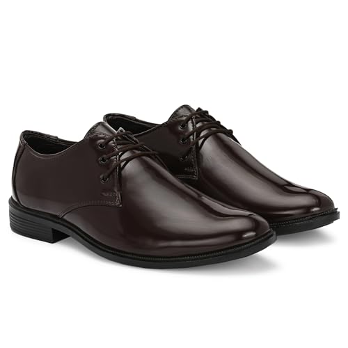 Image of Men's High-Gloss Patent Synthetic Leather Derby Shoes, Black, Lightweight Airmix Sole, Formal