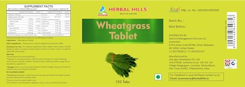 HERBAL HILLS Wheat Grass Tablets | 120 Count | Made from Whole-Leaf Wheatgrass Powder