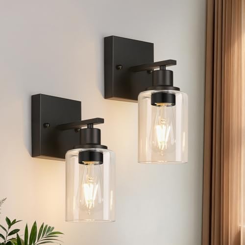 Indoi Set of 2 Wall Sconces for Bathroom, Matte Black