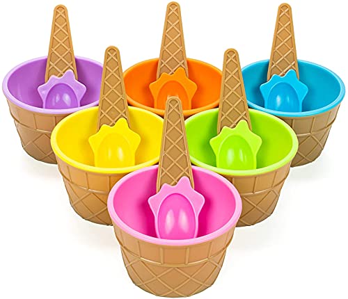 Ice cream dessert sundae bowl reusable plastic ice cream cup, no BPA, cartoon candy color ice cream bowl with spoon-children ice cream bowl set candy color cute dessert bowl