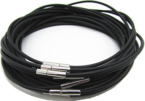 Black 3.0mm Rubber Cord/String/Rope Fashion Necklace with Silver Bayonet Steel End Connector Clasp 20 Inch 10Pcs