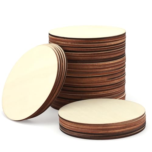 KUQQI 48 Pcs 4 Inch Unfinished Wood Circles, Craft Round Cutouts