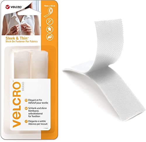 VELCRO Brand Sleek & Thin Stick On Fabric Tape White 19mm x 60cm