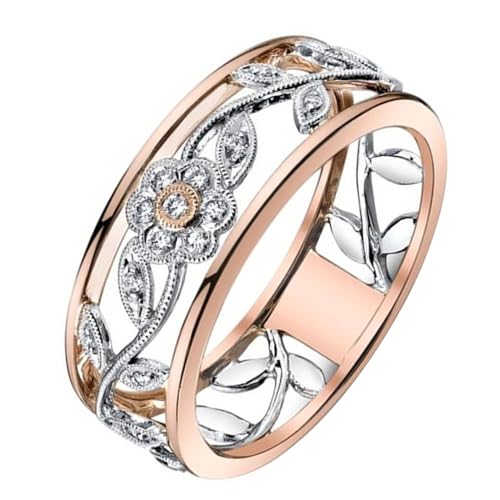 Vintage Golden Two-Tone Plating Flower Ring For Women Engagement Party Wedding Female Rings Jewelry Hand Accessories Size 7,Nice Design2