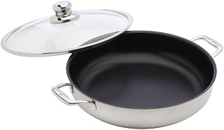 Swiss Diamond 12.5" 5.8Qt Chef Pan Nonstick Clad Induction Chef Pan Stainless Steel Base Dishwasher and Oven Safe Silver Stainless Steel