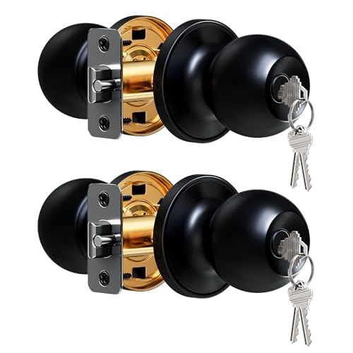 Veise Keys Alike Door Knob Set 2-Pack, Bedroom Door Lock with Keys, Heavy-Duty Rust-Proof Construction, Door Handle for Exterior Interior Security, Easy to Install, Matte Black