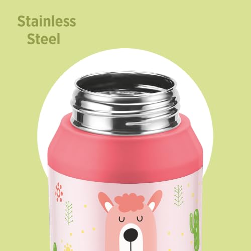 Image of Milton Steel Helio 600 Thermoware Water Bottle 520 ml with One Touch Safety Lock & Twin Lid Sip or Gulp, Long Hours Hot & Cold, Leak Proof, ISI Certified, PU Insulated, for Kids, School, Light Pink