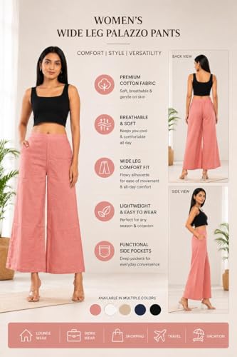 Image of Women Airy Linen Wide Leg Pants | High Waist Casual Summer Trousers | Lightweight Breathable Palazzo Pants BPWLCB01 PRT