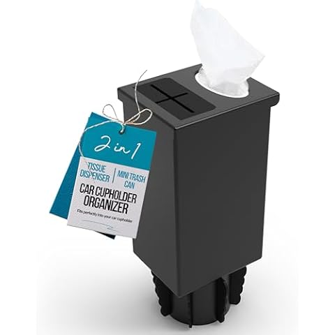 Superior Essentials Car Tissue Holder with Car Garbage Can - Elegant 2 in 1 Car Tissue Box Holder and Mini Trash Can for Car Cup Holder (Black) Cover