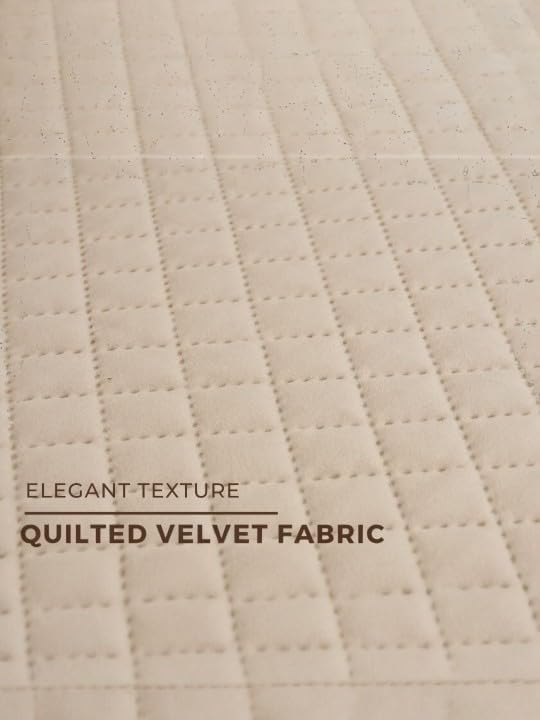 Image of L Shape 7 Seater Velvet Sectional Sofa Cover, Quilted with Fringe Detail, L-Shaped Couch Protector-Pack of 14 (Cream)