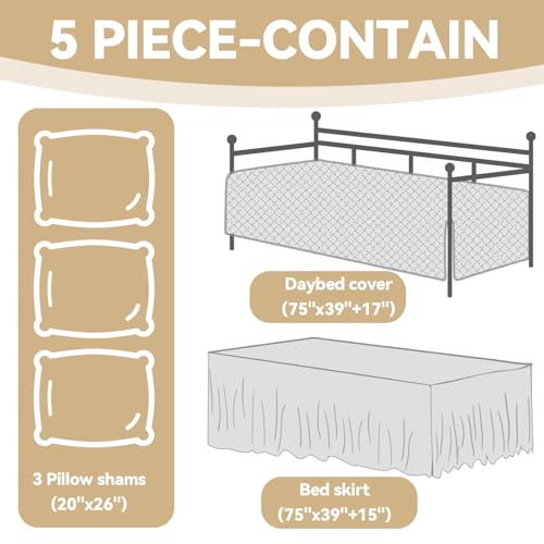 BALAPET 5 Piece Daybed Sets, Quilted Daybed Bedding Set, Twin Size All Season Cozy Daybed Covers Set with Bedskirt and Shams, 75