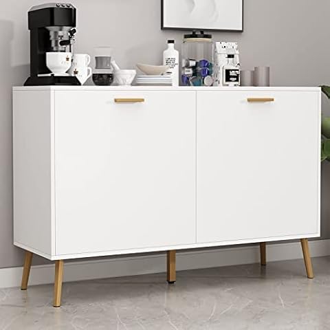 Caldion Wohnzimmer Sideboard Kommode mit 2 Türen 4 Gitter Schrank Weiß 118 x78 x 40 cm Cover