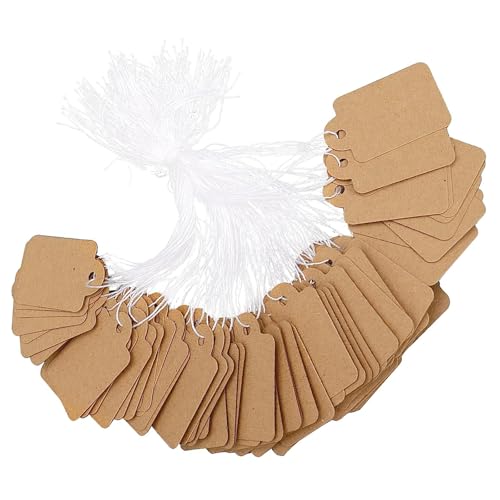 Hwtcjx 200 Pezzi Cartellini del Prezzo, Etichette Marcatura con Stringa, Cartoncini per bomboniere, Etichette Carta Kraft per Esposizione di Gioiell, Abbigliamento (marrone, 4.5 x 2.5 cm)