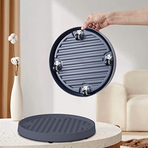 Pflanzgefäß-Caddies 2er-Set mit unsichtbaren Rollen, robuster Pflanzenständer, stabiler Pflanzenwagen, Innen- und Außenbereich, Heimdekoration, rund, grau Cover