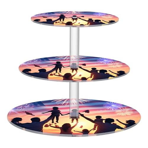 PYBUG Independence Day 3 Tier Acrylic Cupcake Stands Tower,Dessert Table Display Set for Tea Party,Wedding,Birthday, Baby Shower