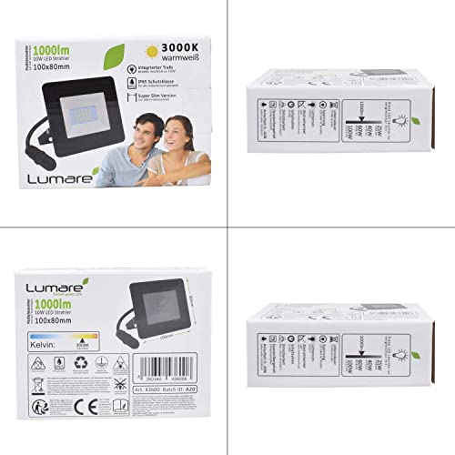 Lumare-LED-Spotlight-10W-Extra-Flat-Floodlight-IP65-Outdoor-and-Indoor-incl-IP65-Power-Connector-Outdoor-Light-3000K-Warm-White-Floodlight-Waterproof-Garden-Lamp