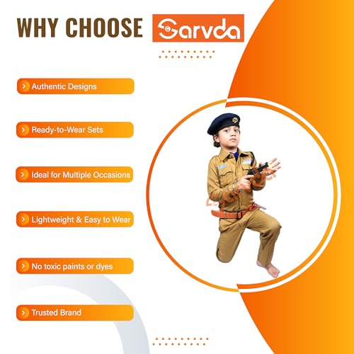 Image of Sarvda Cotton Kids IPS Police Uniform Costume Set,Officer Khaki Shirt,Pants,Cap,Belt & Holster,Community?Helper Fancy Dress For Boys & Girls,Ideal For School Plays,Independence Day,Republic Day