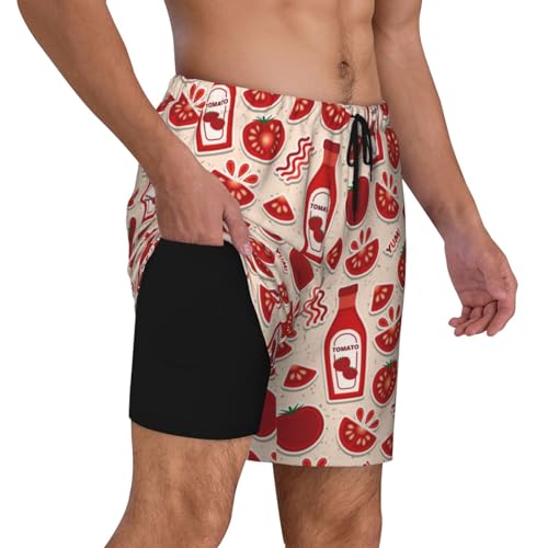 Cute Tomato Ketchup Funny Men's Swim Trunks Board Shorts Quick Dry-3