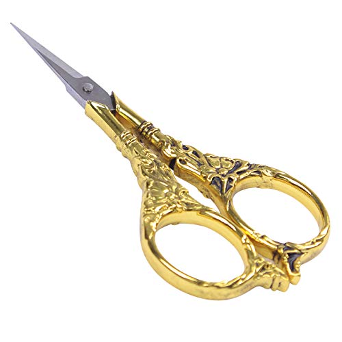 BIHRTC Vintage European Style Scissors Stainless Steel for Cross Stitch Cutting Embroidery Sewing Handcraft Craft Art Work DIY Tool(Gold)