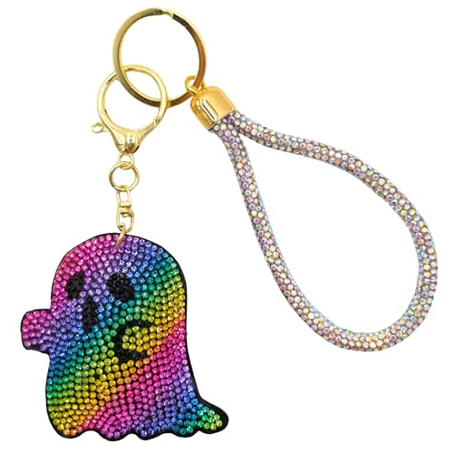 Porte-clés arc-en-ciel strass fantôme Boo bijou de sac à dos