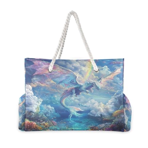 Majestic Dragon Beach Bag & Travel Tote Bag Large Sandproof with Zipper Closure, Wet Pouch for Swim Gym Travel, Lightweight Foldable Outdoor Bag2