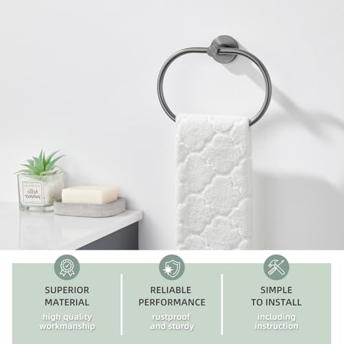 Image of Angle Simple Swivel Towel Ring for Bathroom, SUS304 Stainless Steel Oval Hand Towel Ring Rack for Wall, Gunmetal Gray