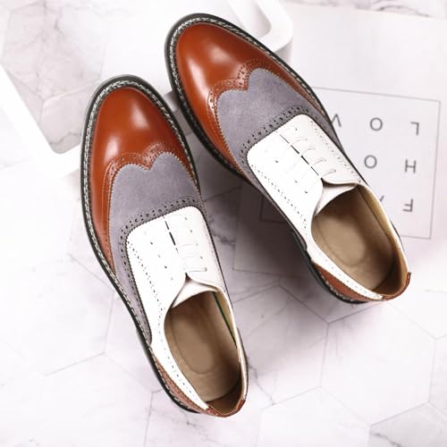 Men's Two-Tone Brogue Oxfords, Stylish Classic Round Toe, Lace-up Low-top Leather Dress Shoes, Hand-Stitched Business Formal Derby Shoes Oxfords Shoes for Men2