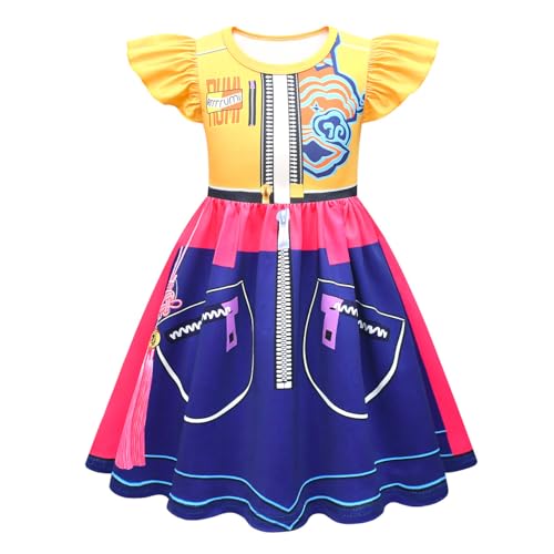 AOVCLKID Girls Princess Rumi Cartoon Flutter Sleeves Pop Dress(6-7 Years Yellow)