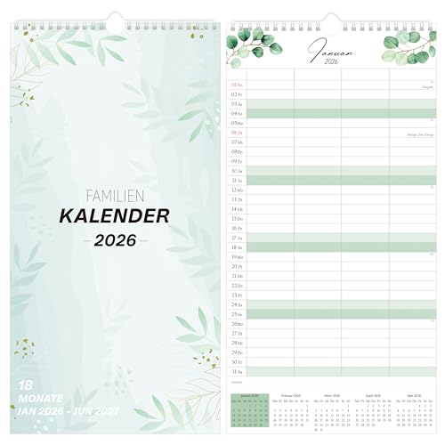 Familienplaner 2026 4 Spalten Wandkalender Familienkalender 2026 Kalender -18 Monate Jan 2026 - Jun 2027 Planer Für Paare Und Familien 22 x 43 cm