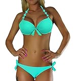 ALZORA Neckholder Damen Bikini Push Up Set Top und Hose Auswahl Farben, 10345 (XS, Z-2)