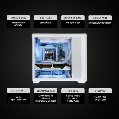 Image of Thermaltake TR300; Preinstalled 6.0 Inch LCD Screen; Mid Tower; 1x120mm PWM Fan Included; ATX /mATX /mITX Support; 360mm Radiator Support; 410mm GPU Clearance; Snow; CA-11M-00M6WN-01