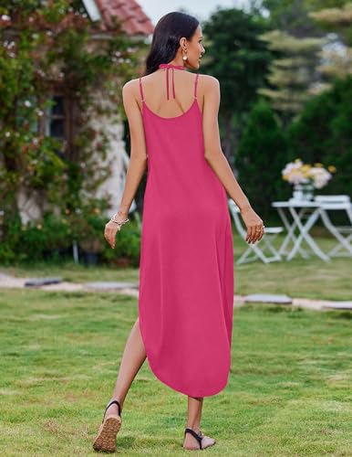Image of Zeagoo Women's Casual Sundress Summer Maxi Sleeveless V Neck Split Boho Beach Dress Travel Vacation Dress with Pockets