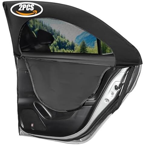 Sun Shade for Car Window - 2 Pieces Rear Window Breathable Mesh Zipper Car Window Shades for Heat and Insect and UV Protection Cover
