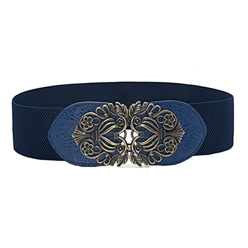 Women Vintage Buckle Wide Waspie Elastic Waist Belt Retro Ladies Stretch Dress Belt