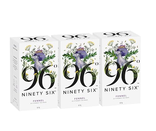 96 Fennel Tea Pack of 3 × 20 Pyramid Tea Bags (60 Bags) Aromatic Sweet & Calming Herbal Tea Caffeine-Free Individually Wrapped Recyclable Envelopes Plant-Based tea bags with No Microplastics