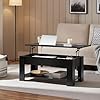Yaheetech Wooden Coffee Table, Lift Top Coffee Table with Large Hidden Storage Shelf, Lift Tabletop Dining Tables for Living Room, Home Small Space, 38.6in, Black