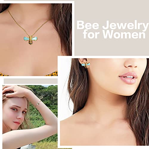 Guqila Bee Jewelry Set, 18K Gold Necklace Bracelet Earrings Set Bee Pendant, Adjustable Necklace Bracelet Charm Jewelry Set Valentine's Day Gift For Women Girls Mom #TOP1
