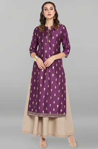 Image of Janasya Womens Silk Blend Gold Printed Layered Ethnic Dress with Inner