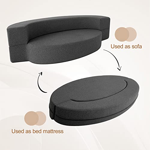Nigoone Modern Folding Sofa Bed Couch Memory Foam With 2 Pillows Sleeper Sofa Futon Couch For Bedroom Living Room Guests, Washable Set, Stylish Oval 76''L × 41.5''D × 10''H,Dark Gray #TOP3