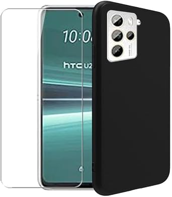 Case for HTC U23 Pro + Glass Screen Protector Tempered Film - Transparent Silicone Soft Flexible Bumper Shockproof TPU Protective Cover Shell for HTC U23 Pro Black